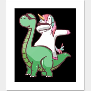 Dabbing Unicorn and Dinosaur Posters and Art